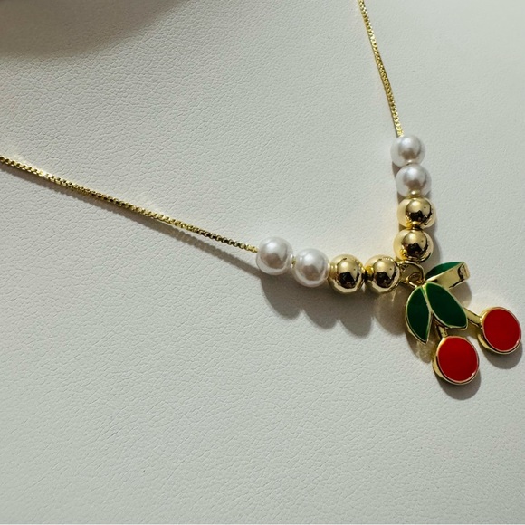 Women Cherry Red Adjustable Necklace and Earring Set - Picture 8 of 11